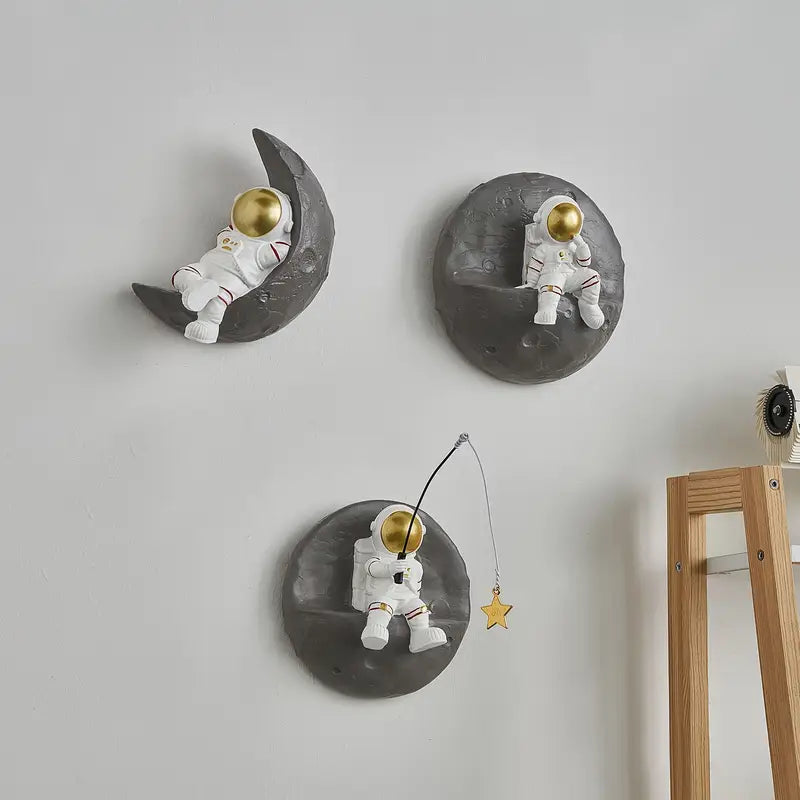 3-Piece Resin Art Deco Astronaut Wall Sculptures